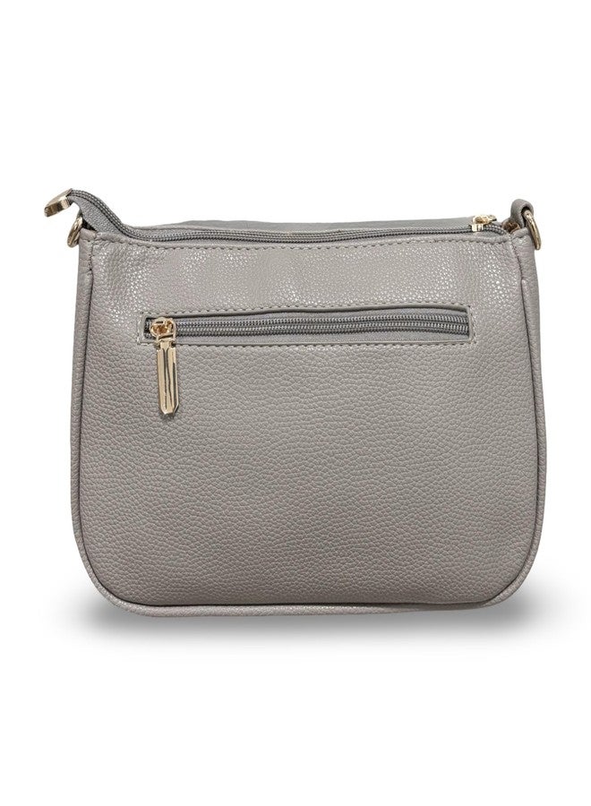 GLOSSY Crossbody Sling Bag for Women and Girls, with Detachable Straps, PU Material, Multiple Compartments and Pockets (Grey) - Image 5